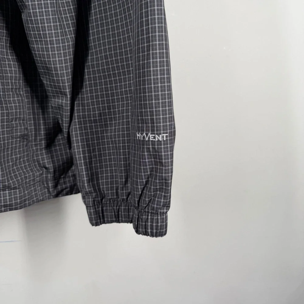 The North Face HyVent Rain Jacket Mens Sz XL Black Grey Grid Plaid Hooded Shell